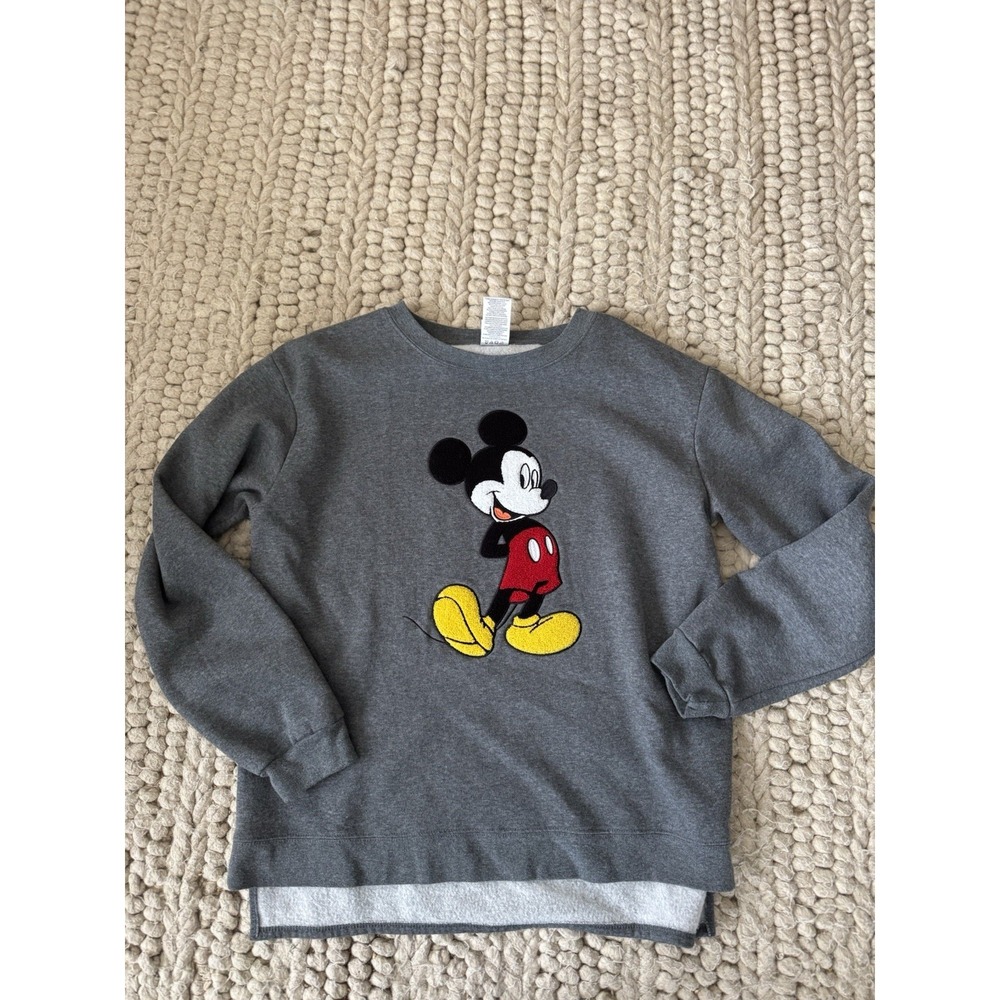 Disney Sweatshirt Women Size XL Chenille Patch Mickey Mouse Reverse Weave